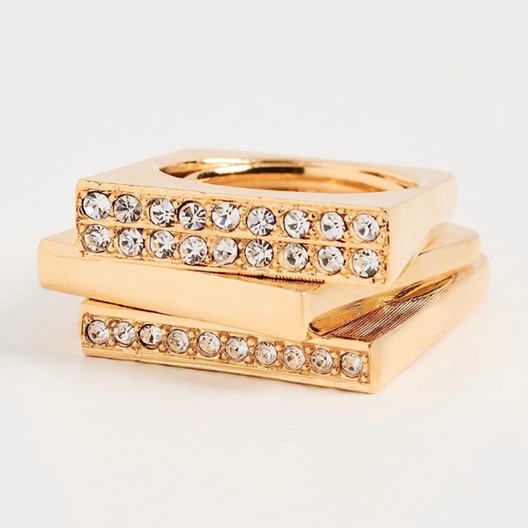 Kenneth Jay Lane 3pc. Gold & Crystal Unique Ring Set - Picture 6 of 14